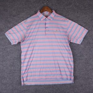 Peter Millar Mens Primland Striped Polo Shirt Pink Blue Cotton Large